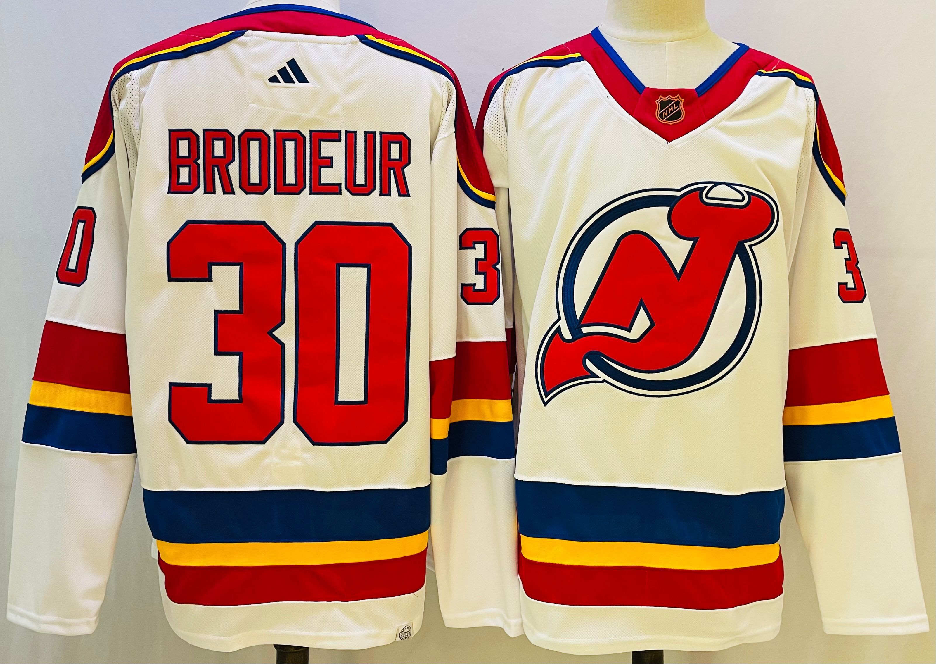 Men New Jersey Devils #30 Brodeur White Throwback 2022 Adidas NHL Jersey->new jersey devils->NHL Jersey